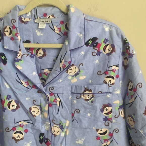 Anna NY Flannel Novelty Monkey Pajama Top L - Picture 2 of 7